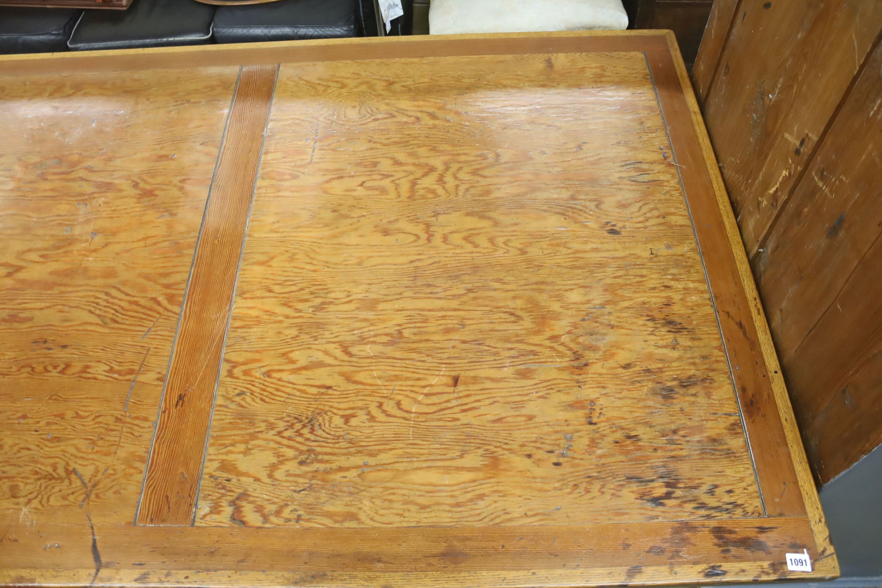 A large oak and pine refectory table, length 274cm, depth 122cm, height 76cm